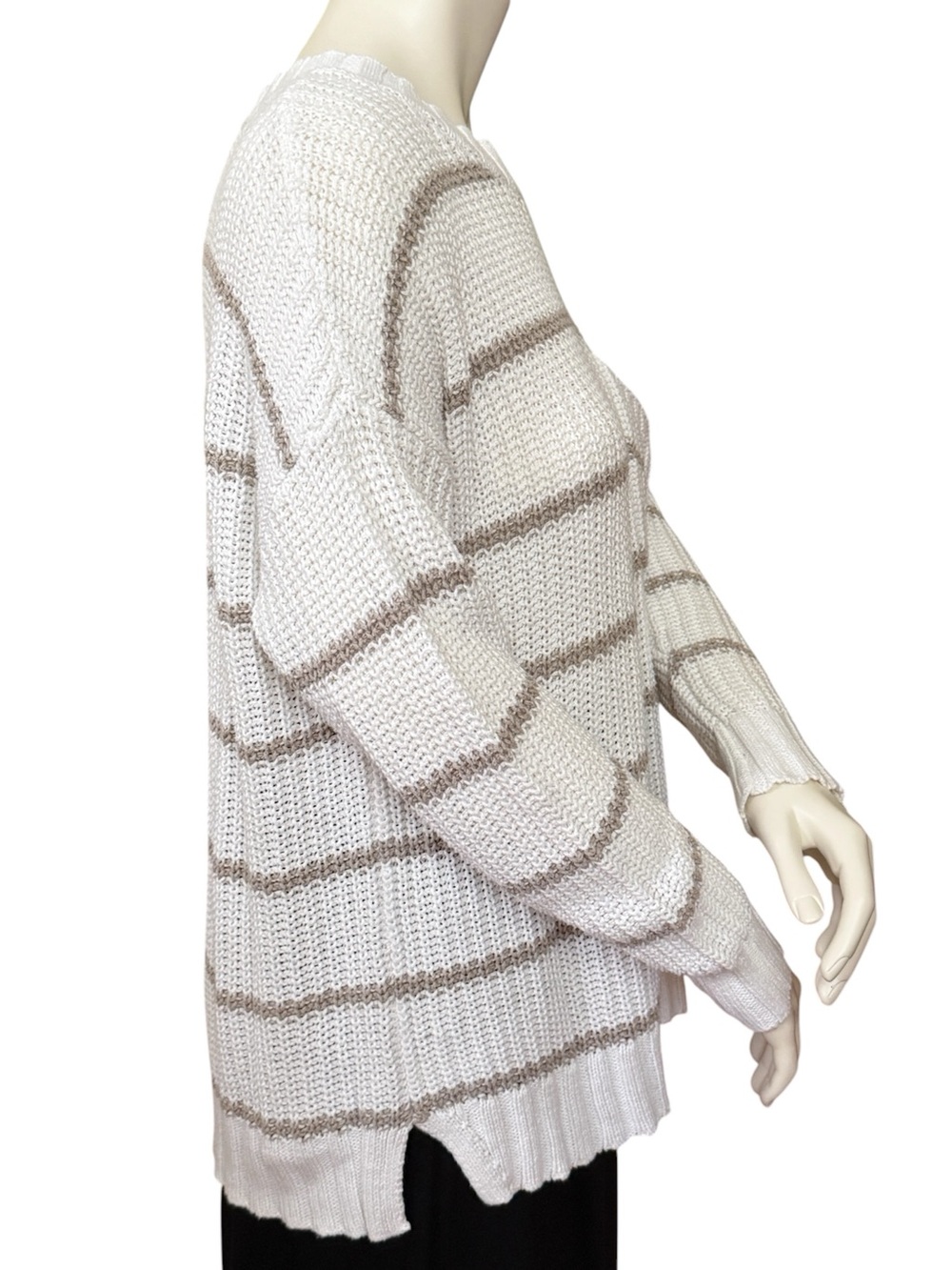 American Eagle Outfitters Off White Sweater with Taupe Stripes ~ M - Picture 2 of 8